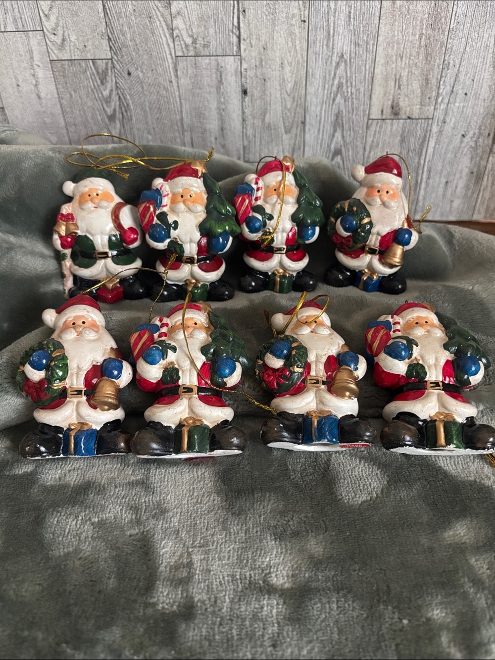 Holiday Santa Claus ceramic Ornaments - Red and Green Christmas Decorations 8